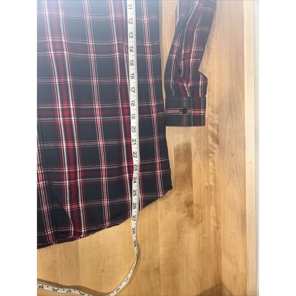 Express Men's Red Black Plaid Long Sleeve Button Down Flannel Shirt Medium - Picture 7 of 9